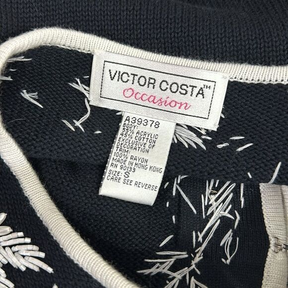 Victor Costa Occasion Vintage Cotton Blend Beaded Cardigan Sweater Size S - Picture 4 of 8